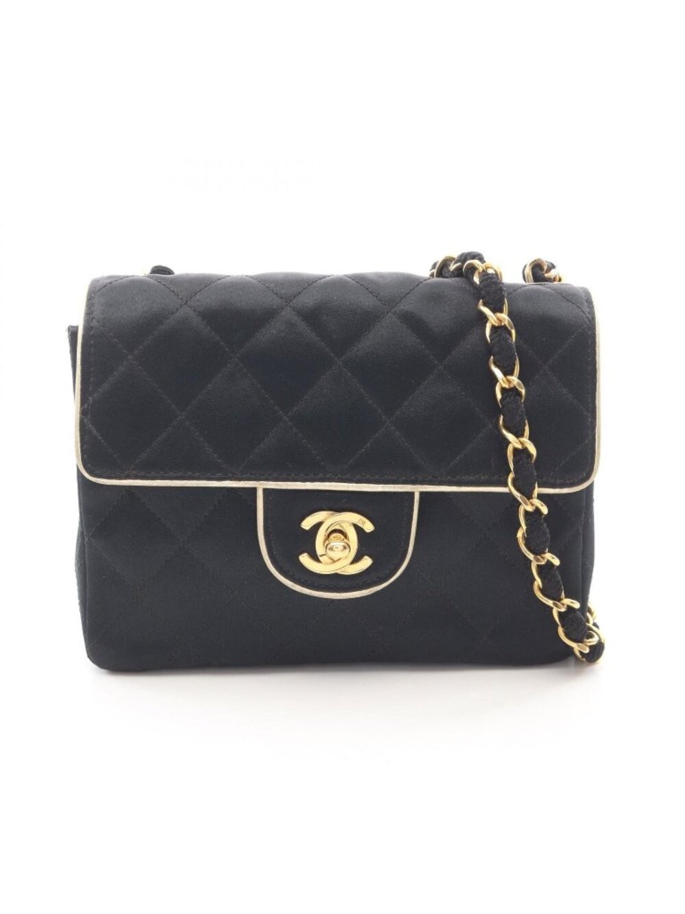 Chanel Shoulder Bag Mini Quilted Black Fabric Leather Mini Chain